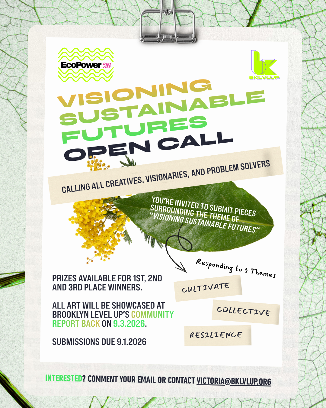 Visioning Sustainable Futures open call poster from Victoria's EcoPower '26 gallery wall